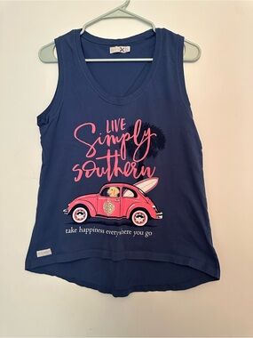 Simply Southern Navy Tank with Pink Car & Script Graphic